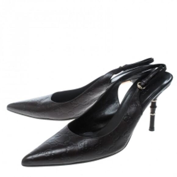 Vintage Gucci Black Guccissima Leather Pointed Toe Slingback Bamboo Heel SZ 7.5 - Picture 2 of 14